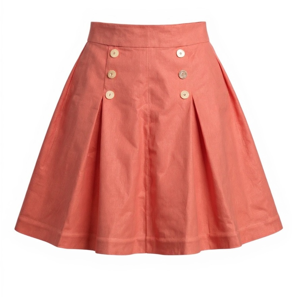 J. McLaughlin Pleat Double Breast Buttons Linen Skirt Side Zipper Pink Size 4